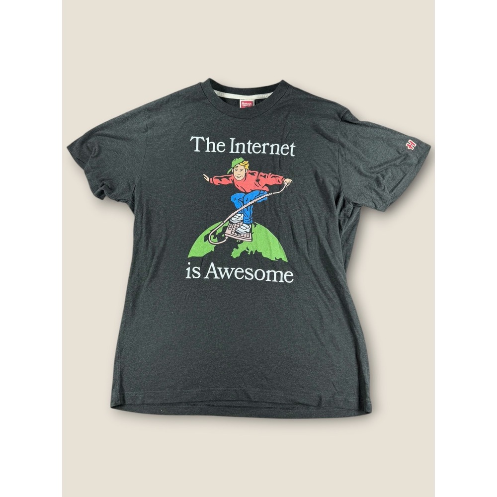 Homage The Internet is Awesome Graphic T-Shirt Charcoal Gray Mens Large Retro
